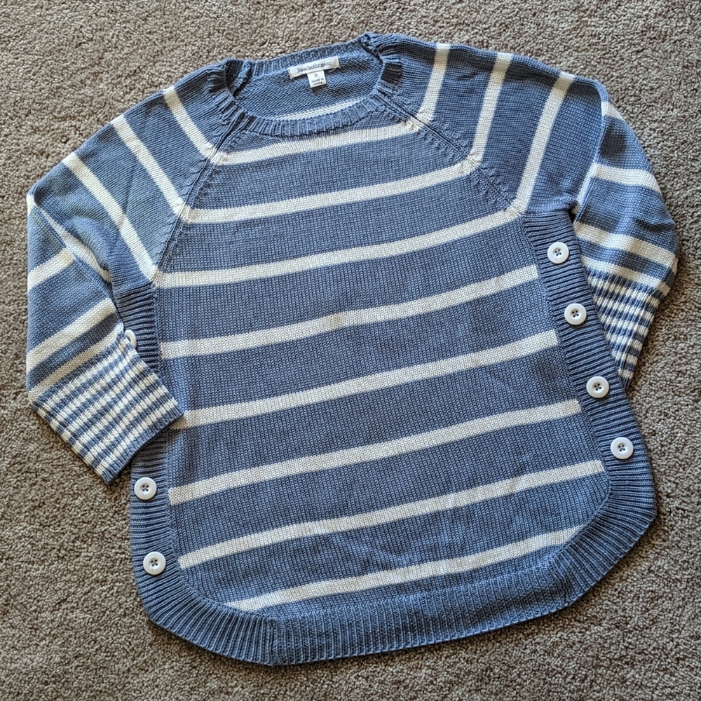 Blue & White Striped 3/4 Sleeve Sweater